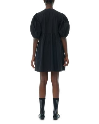 Black Cotton Poplin Tie String Mini Dress