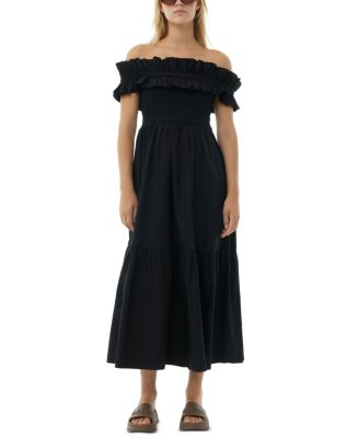 ganni black cotton poplin smock mini dress Cotton Poplin Midi Strap Smock Dress