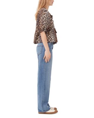 Leopard Tie Front Cotton Peplum Blouse