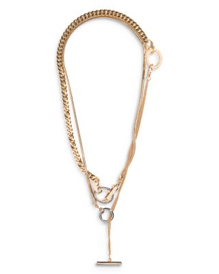 Demarson Athena 12K Gold Plate Mixed Chain Lariat Necklace, 35L