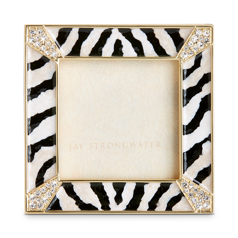 Jay Strongwater Leland Zebra Striped Pave Corner 2 Square Frame In Brown