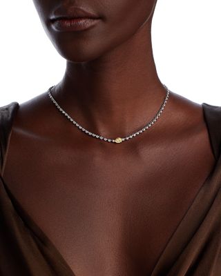 Yellow & White Diamond Oval & Round Tennis Necklace in 14K Yellow & White Gold, 5.50 tcw