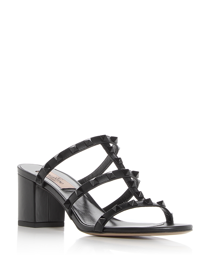 Valentino Women's Rockstud Block Heel Slide Sandals In Black/black