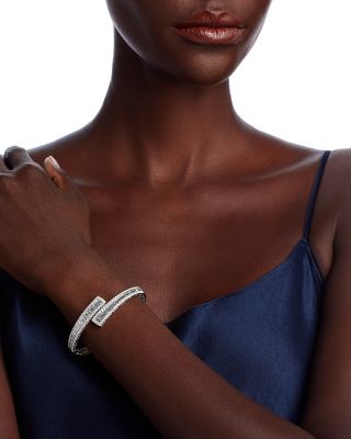 Diamond Baguette & Round Bypass Bangle Bracelet in 14K White Gold, 5.0 tcw