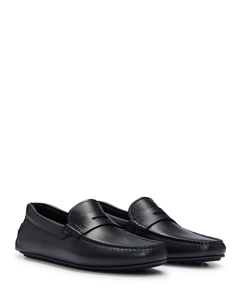 Hugo Boss Boss Noel Driving Shoe In Black Pebble Leather
