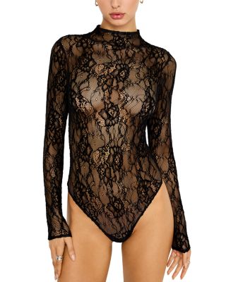 Good American - Velvet Lace Long Sleeve Bodysuit