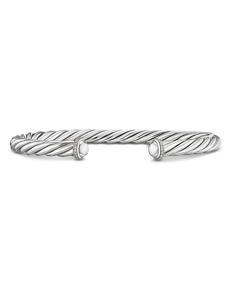 David Yurman Men's Cable Cuff Bracelet in Sterling Silver with Pave Diamonds, 6mm