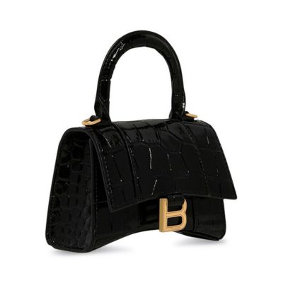 Hourglass Mini Handbag with Chain Crocodile Embossed