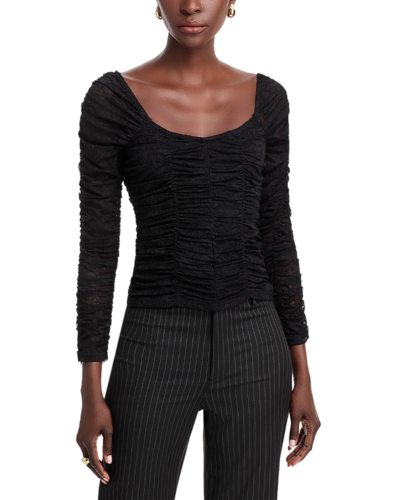 AQUA MESH LACE RUCHED LONG SLEEVE TOP - EXCLUSIVE