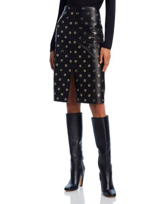 Veronica Beard - Anderson Leather Eyelet Skirt