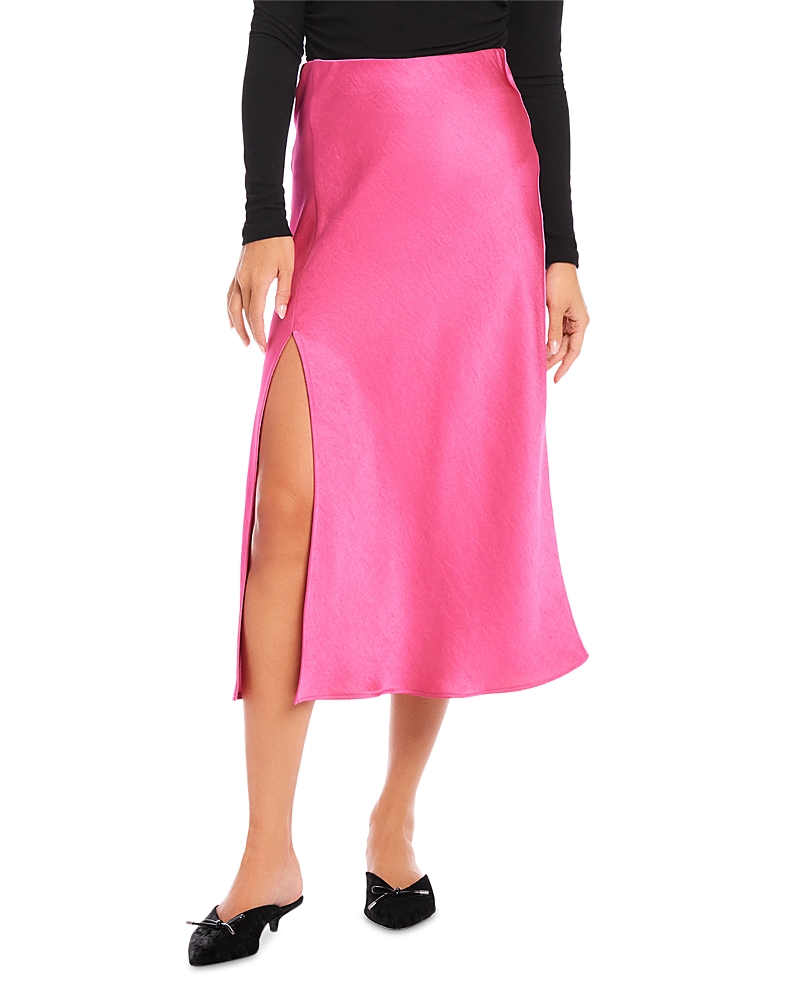 Fifteen Twenty Brielle Side Slit Midi Skirt In Bright Pink In Pink