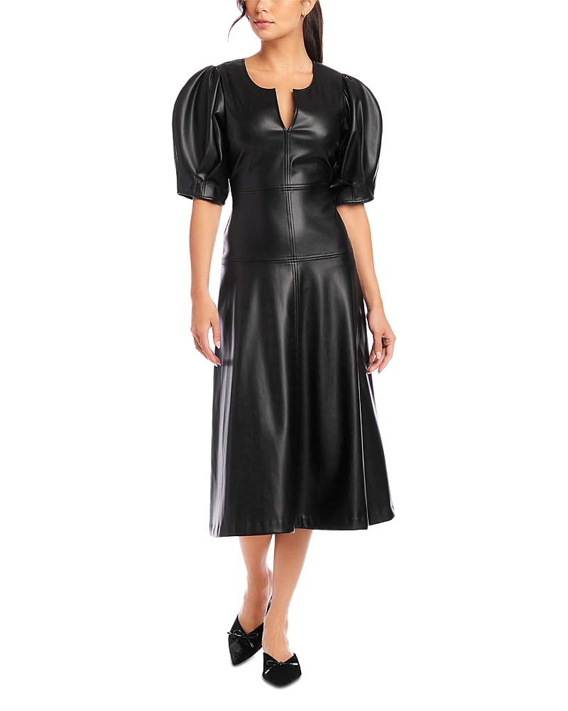 Fifteen Twenty Sierra Puff Sleeve Faux Leather Midi Dress In Black