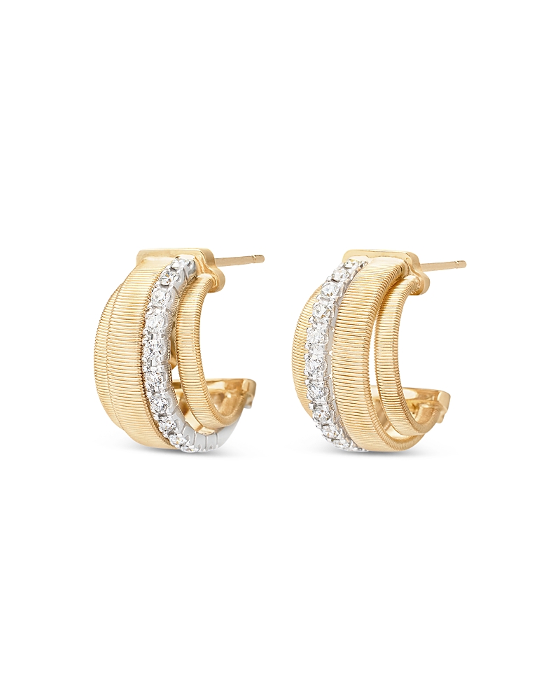 Marco Bicego 18k Yellow Gold Masai Diamond Huggie Hoop Earrings In Gold/white