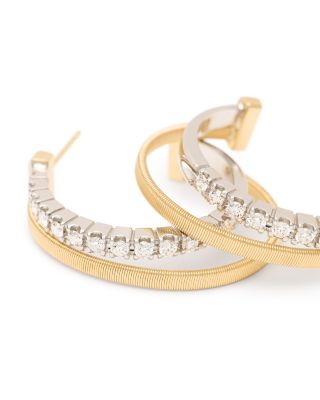 18K Yellow & White Gold Masai Diamond Double Hoop Earrings