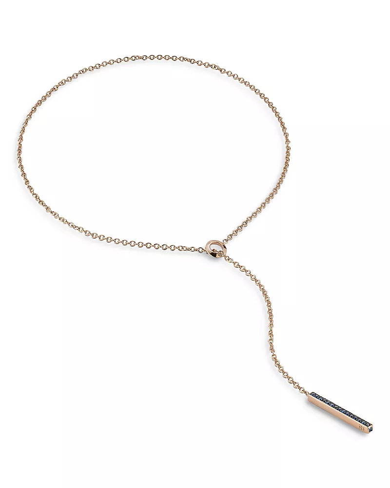 Walters Faith 18K Rose Gold Blue Sapphire Grand Bar Lariat Necklace, 20