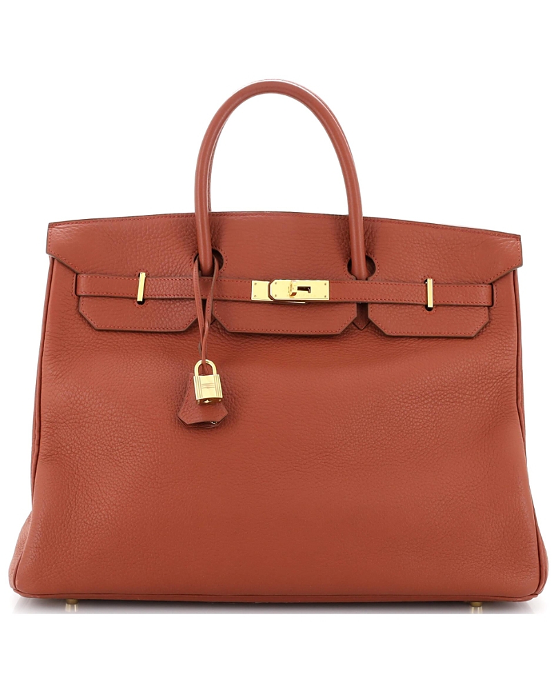 Pre-Owned Hermes Birkin 40 Handbag Red Clemence with Gold Hardware