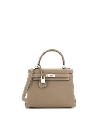 Pre-Owned Hermes Kelly 25 Handbag Grey Togo with Palladium Hardware