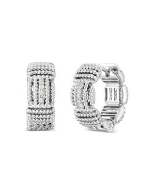 Roberto Coin - 18K White Gold Opera Diamond Square Rope Segment Small Hoop Earrings