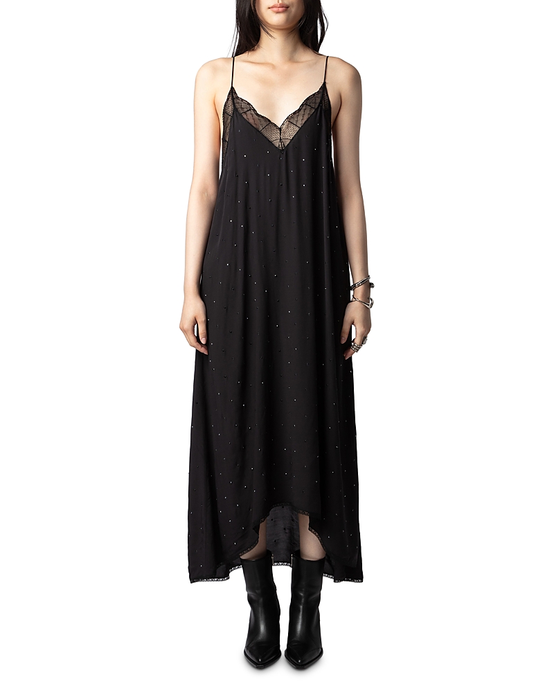 Zadig & Voltaire Risty Strass Lace-trim Maxi Slip Dress In Stone