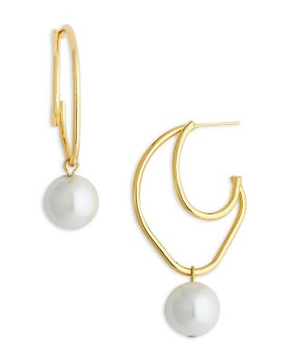 AQUA - Swarovski Pearl Double Row Hoop Earrings in 14K Gold Plated - Exclusive