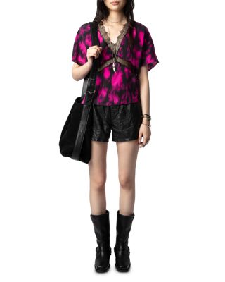 Silk Lace Trim Printed Top