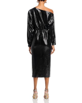 Sequined One Shoulder Midi Dress