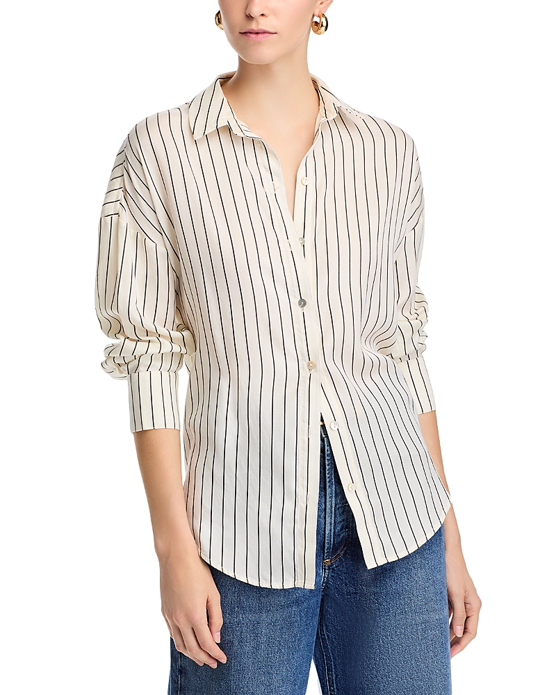 Shop Bella Dahl Oversized Shirt In Ivory Lurex Stripe