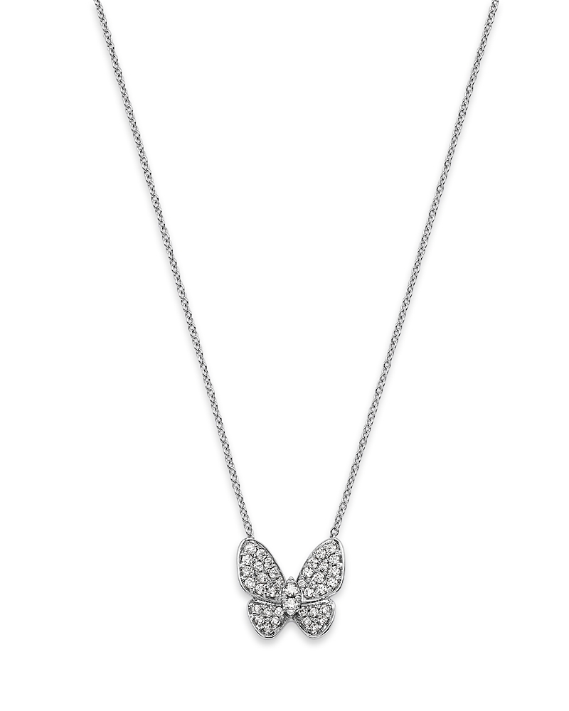 Bloomingdale's Fine Collection Diamond Pave Cut Butterfly Pendant Necklace in 14K White Gold, 0.33 tcw