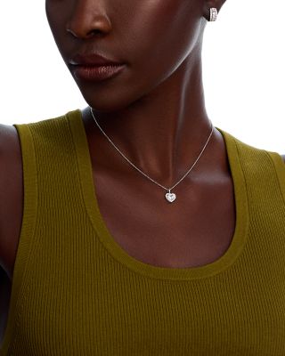 Diamond Baguette & Round Cut Heart Halo Pendant Necklace in 14K White Gold, 0.33 tcw