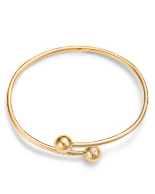 Polished Bead End Bypass Bangle Bracelet in 14K Yellow Gold