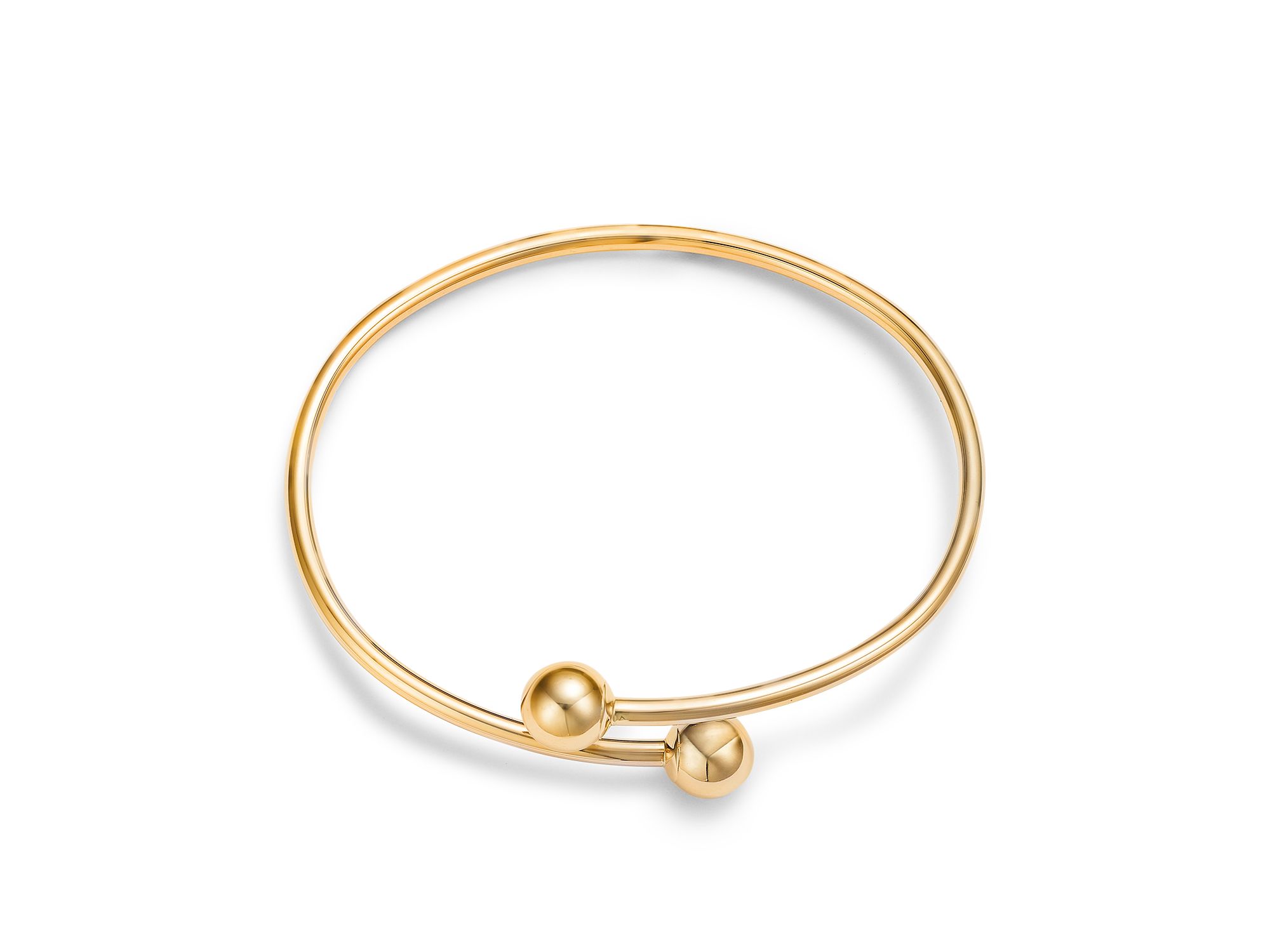Polished Bead End Bypass Bangle Bracelet in 14K Yellow — Image 3