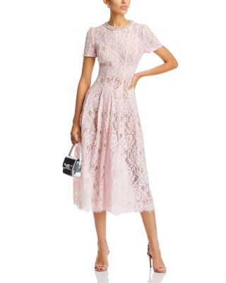 Pink Lace Embellished Midi Dress