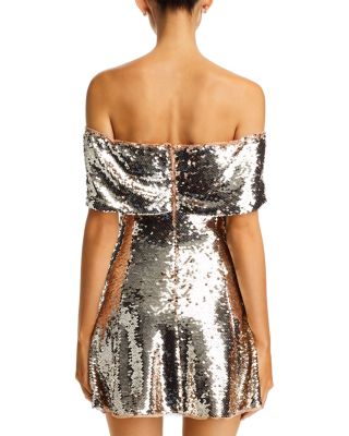 Gold Sequin Off The Shoulder Mini Dress