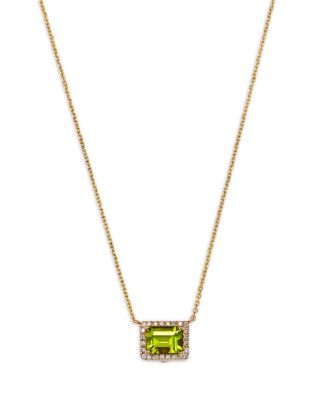 Bloomingdale's Fine Collection Peridot & Diamond Halo Pendant Necklace in 14K Yellow Gold, 16
