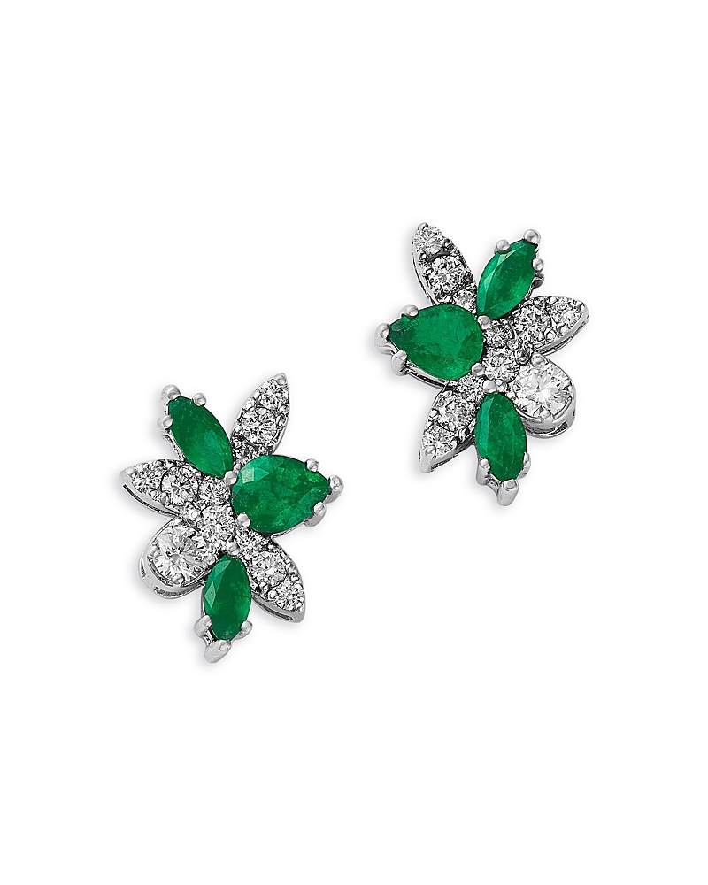 Bloomingdale's Fine Collection Emerald & Diamond Flower Cluster Stud Earrings In 14k White Gold In Green/white