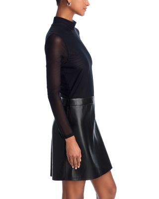 Chara Long Sleeve Mesh &amp; Faux Leather Mini Dress
