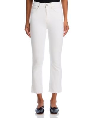 Carly Raw Hem High Rise Kick Flare Cropped Jeans in White