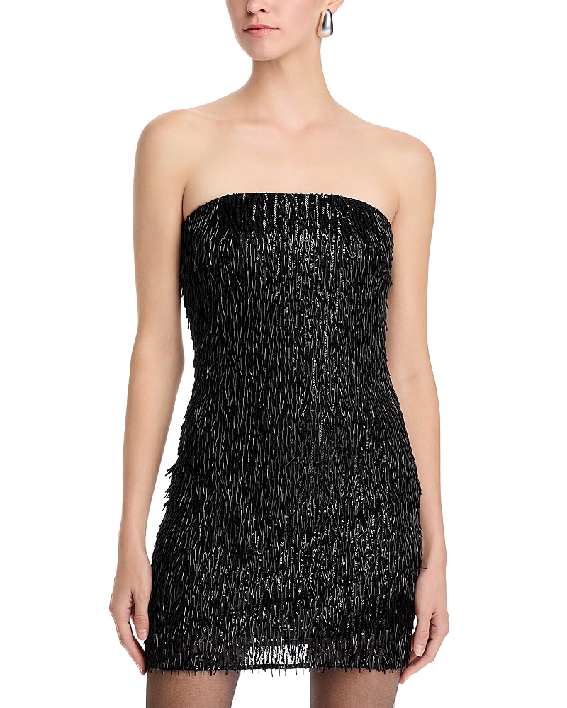 Shop Ramy Brook Victaria Sequined Fringe Mini Dress In Black Fringe