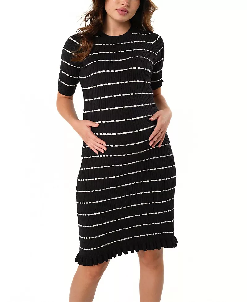 Marion Women's Knee Length Striped Maternity & Nursing Sweater Dress in Cotton Knit