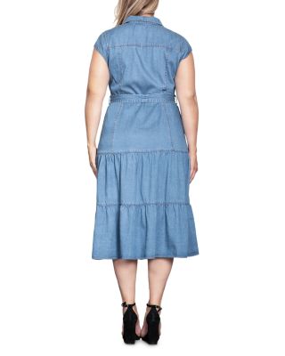 Plus Size Tiered Denim Midi Dress