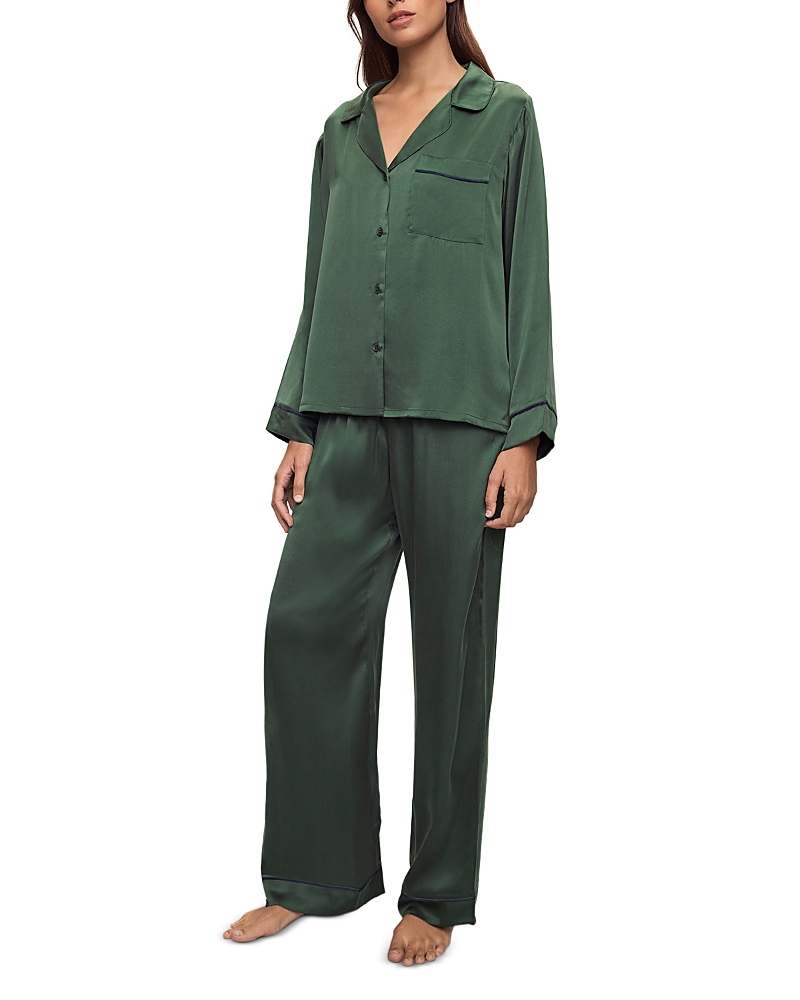 Eberjey Inez Washable Silk Long Pajama Set In Spruce Navy