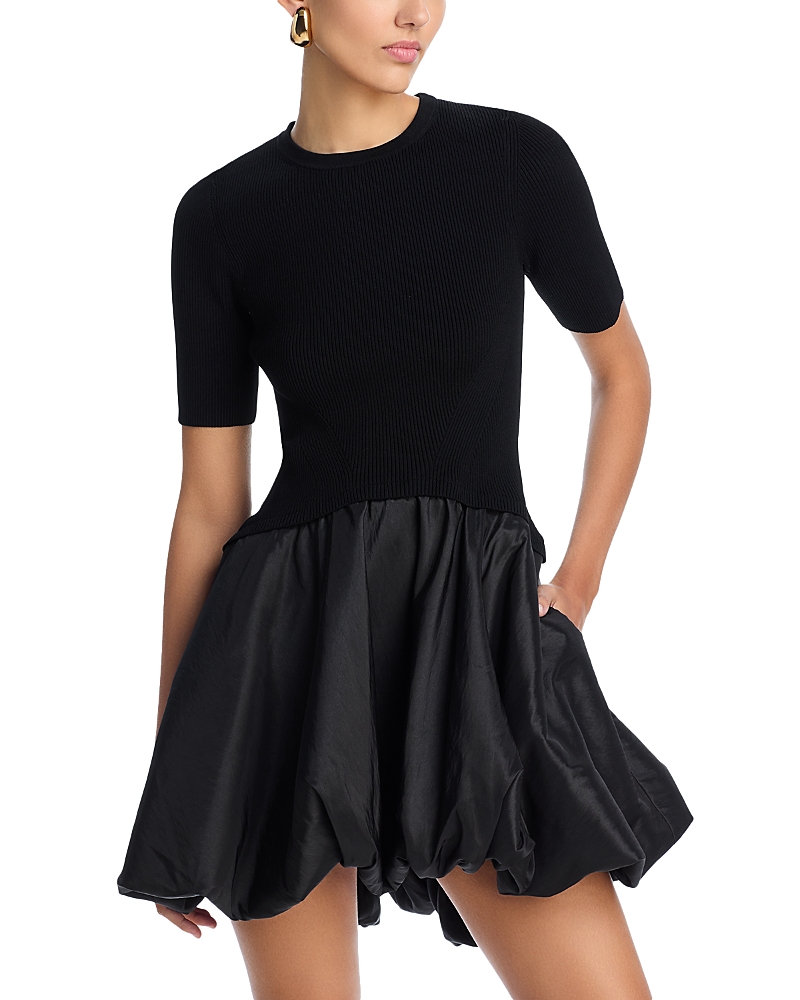 Shop Simkhai Kenny Short Sleeved Bubble Mini Dress In Black