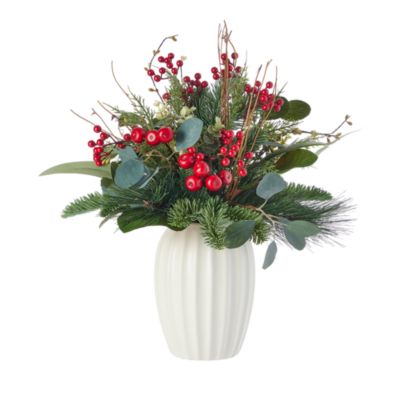 Seasonal LLC - Magnolia Leaf, Eucalyptus & Berry Arrangement in Ceramic Pot