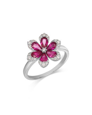 Bloomingdale's Fine Collection - Ruby & Diamond Flower Ring 14K White Gold
