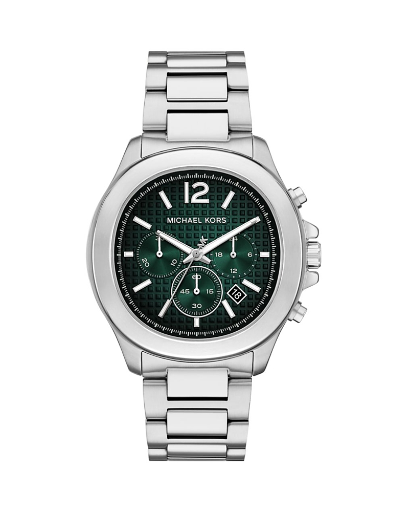 Michael Kors Men's Sage Chronograph Silver-tone Stainless Steel Watch 42mm In Green/silver