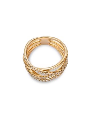 14K Yellow Gold Diamond Crisscross Ring, 0.50 tcw