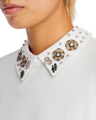 Rhinestone-decorated collar Sweater