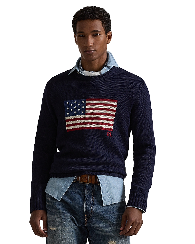 Polo Ralph Lauren Long Sleeve Crew Neck Polo Jumper In Hunter Navy Multi