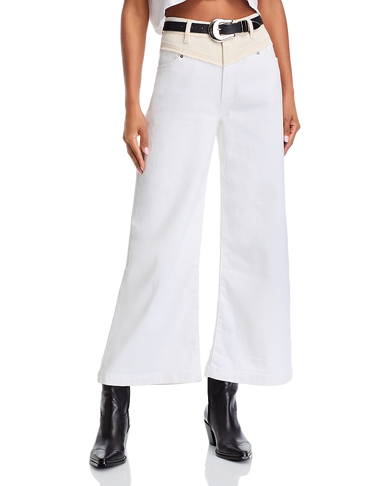 Paige Harper Contrast Yoke Wide Leg Jeans In Cream/white In Cream/white