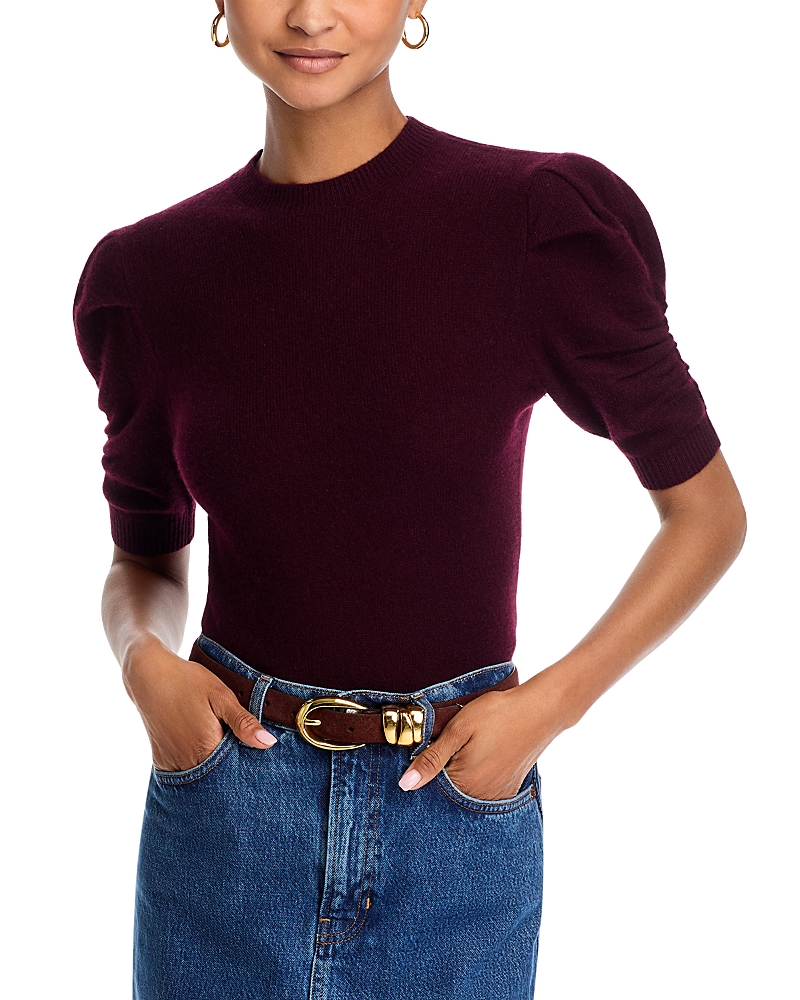 Frame Ruched Puff Sleeve Sweater In Wine